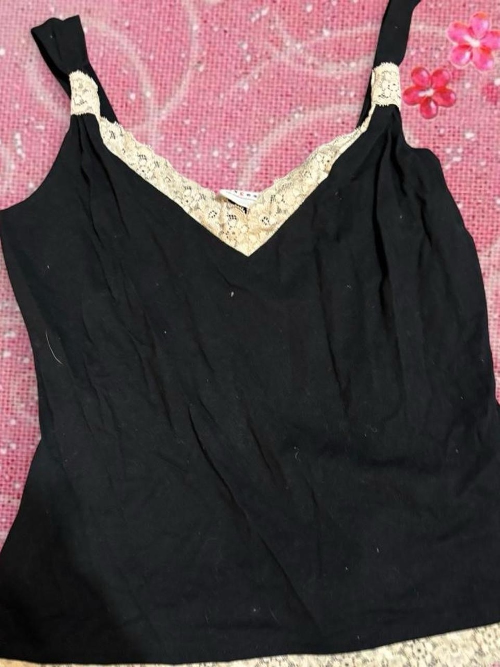 Axcess Black Tank Top with Cream Lace Trim